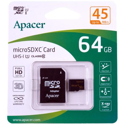 Карта памяти Apacer UHS-1, 64Gb, SD-Adapter, до 45 Мб/с - интернет-магазин запасных частей для телефонов и электроники MaxService