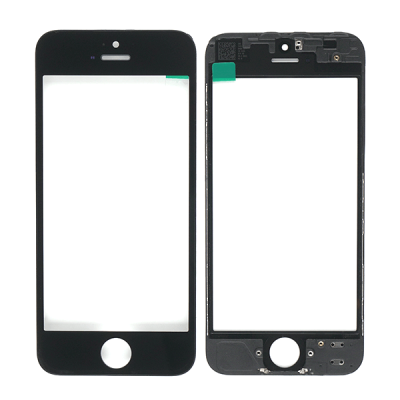 Стекло экрана под переклейку для Apple iPhone 5, с рамкой, (4") (черное)
