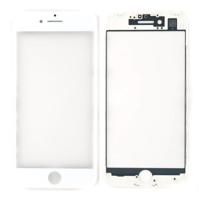 Стекло экрана под переклейку для iPhone 7, с рамкой и сеткой динамика (белое)