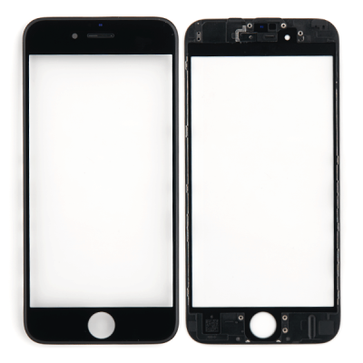 Стекло дисплея для iPhone 6s, с рамкой и сеткой динамика (черное)