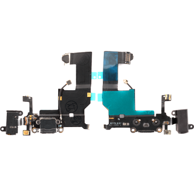 Шлейф коннектора зарядки для iPhone 5, с коннекторм наушников, с микрофоном (черный)