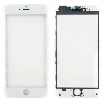 Стекло экрана под переклейку для iPhone 6 Plus, с рамкой и сеткой динамика (белое)