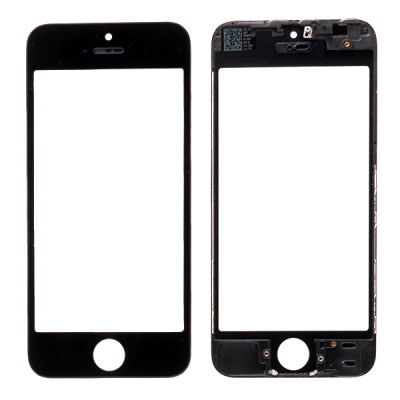 Стекло экрана под переклейку для iPhone 5s/SE, с рамкой и сеткой динамика (черный)
