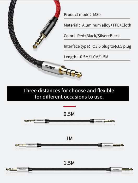 Кабель Baseus YIVEN Audio Cable M30, AUX 3.5мм, 1 м - интернет-магазин запасных частей для телефонов и электроники MaxService
